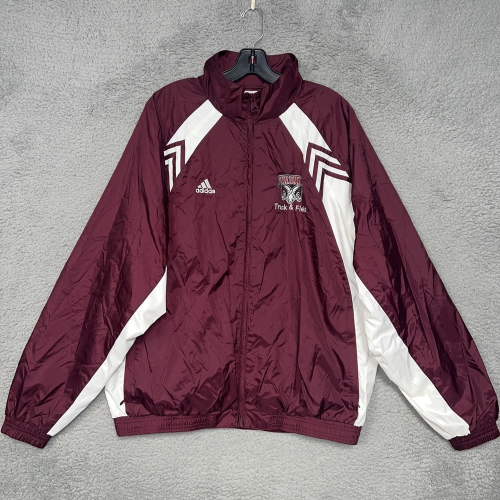 VTG adidas Fordham University Windbreaker Men Sz L Maroon Track And Field Jacket